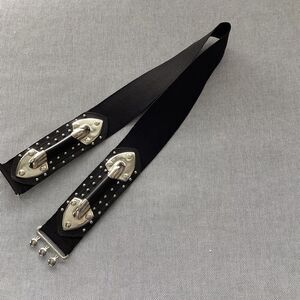 Vintage stretch belt with rubber and metal belt, steampunk goth. BLT0002